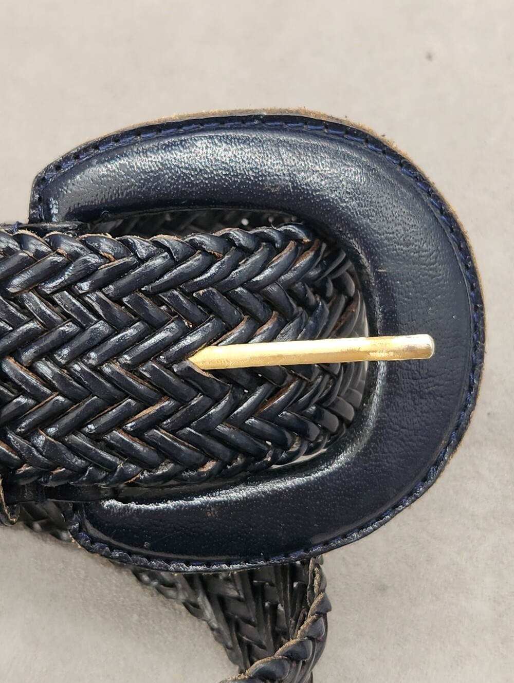Capezio Woven Belt Women's M Navy Blue Leather Wide Preppy Casual Braided - Picture 3 of 8